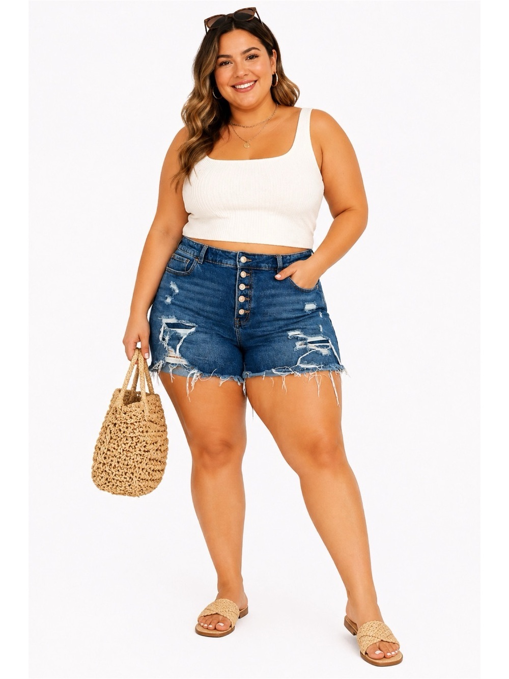 MAURICES Button Fly Ripped Super High Rise Jean Shorts
